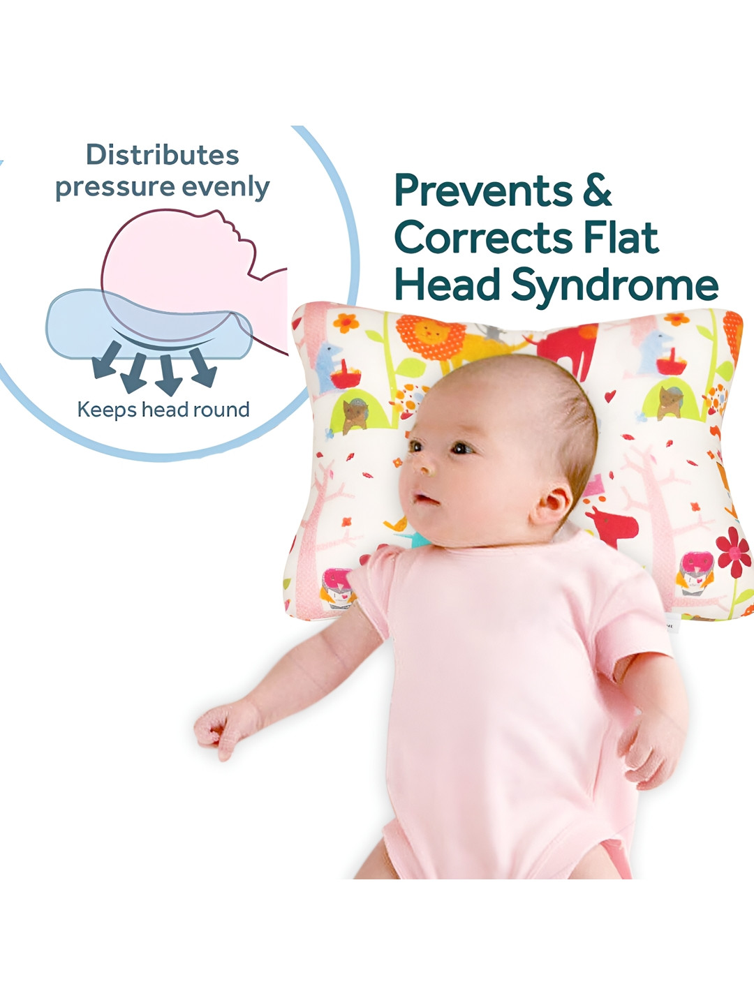 OSCAR HOME Pink Cartoon Characters Cotton Ultra Soft Fibre Baby Pillow-5.5 x 21.59 x 31.75 cm