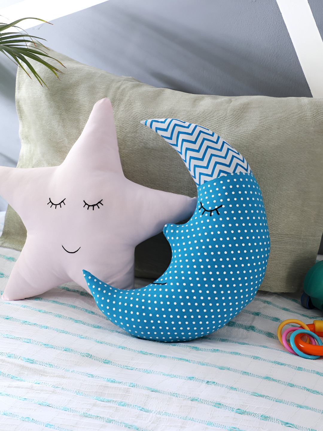 OSCAR HOME Blue Polka Dots Cotton Ultra Soft Set of 2 Ultra Soft Fibre Baby Pillow-10 x 10 x 5 cm