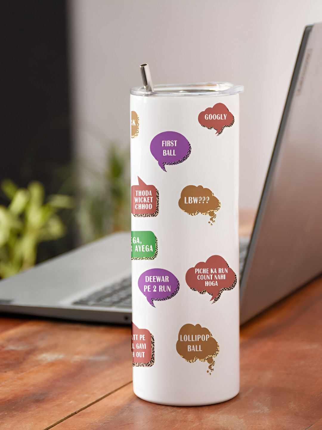 Indigifts White Typography Thermosteel Microwave Safe Tumbler - 600ml