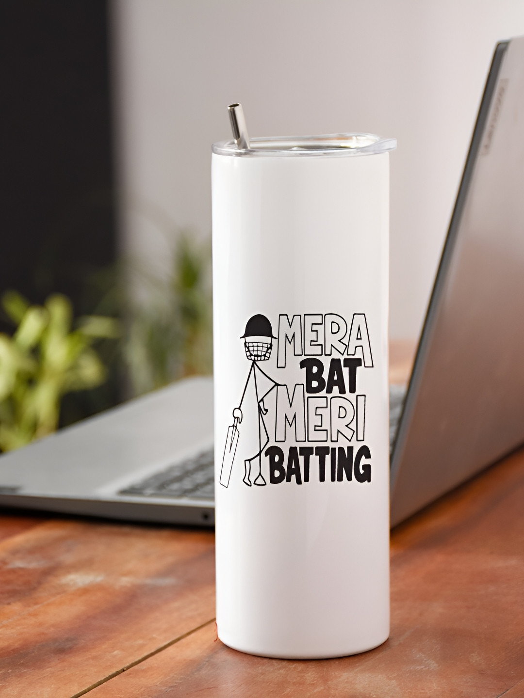 Indigifts White Typography Thermosteel Microwave Safe Tumbler - 590ml