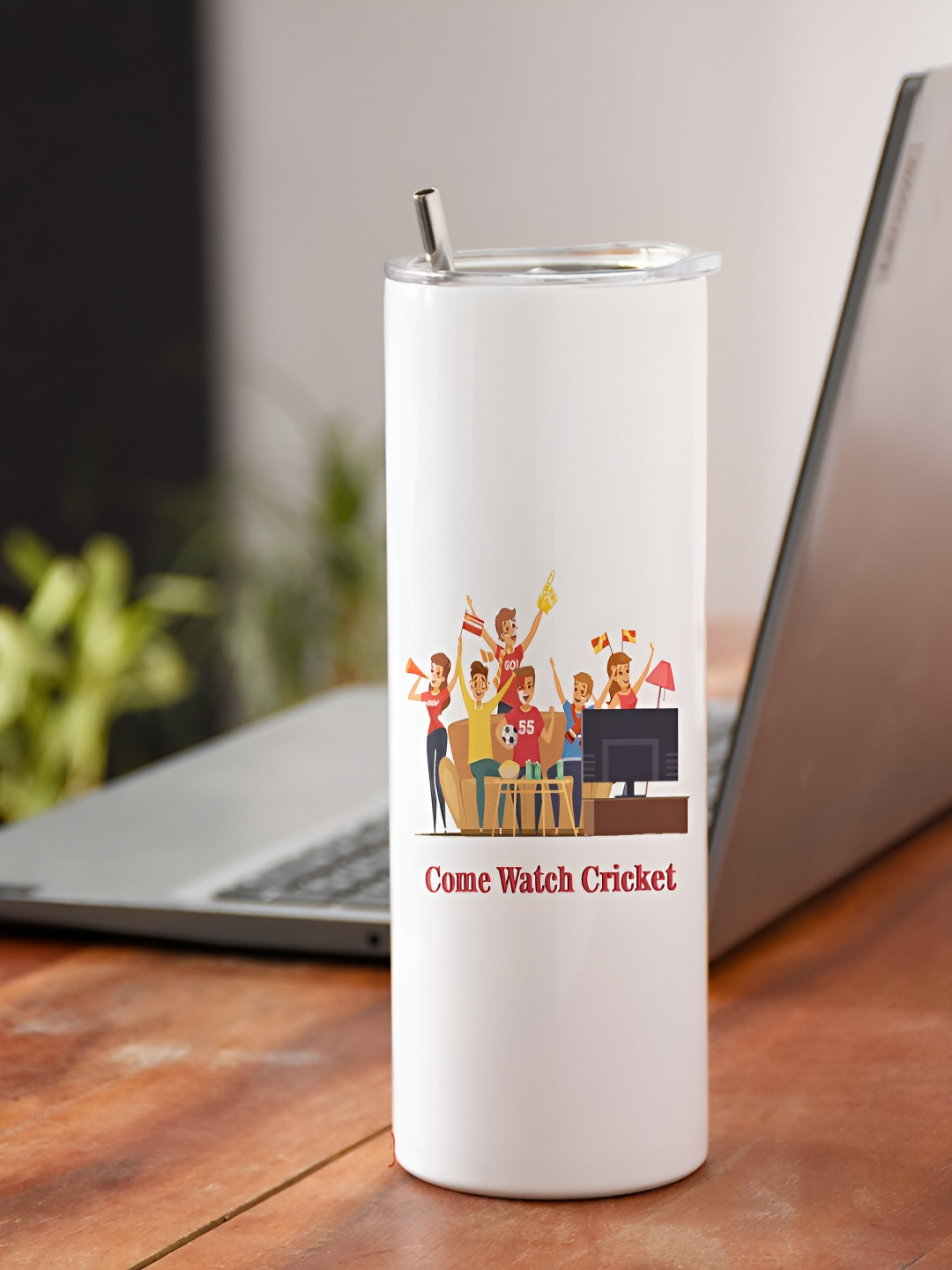 Indigifts White & Red Tumbler With Lid & Straw 590 Ml