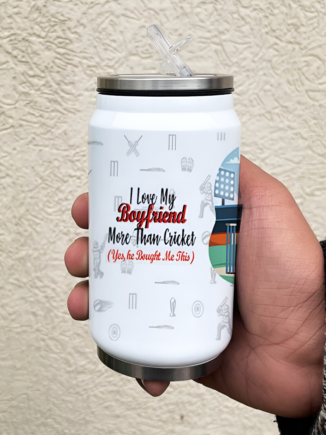 Indigifts White & Red Coffee Tumbler With Lid & Straw 350 ml