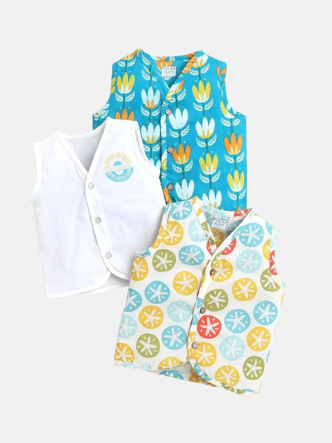 Polka Tots Infant Pack Of 3 Printed Cotton Jhabla PTSV-9996
