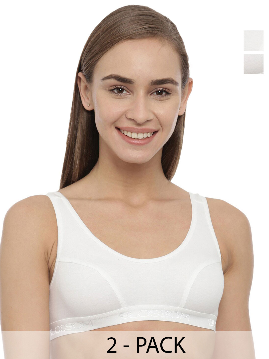 BLOSSOM Women Pack Of 2 Low Impact Single Layered Knitted Pure Cotton Slip On Sports Bra