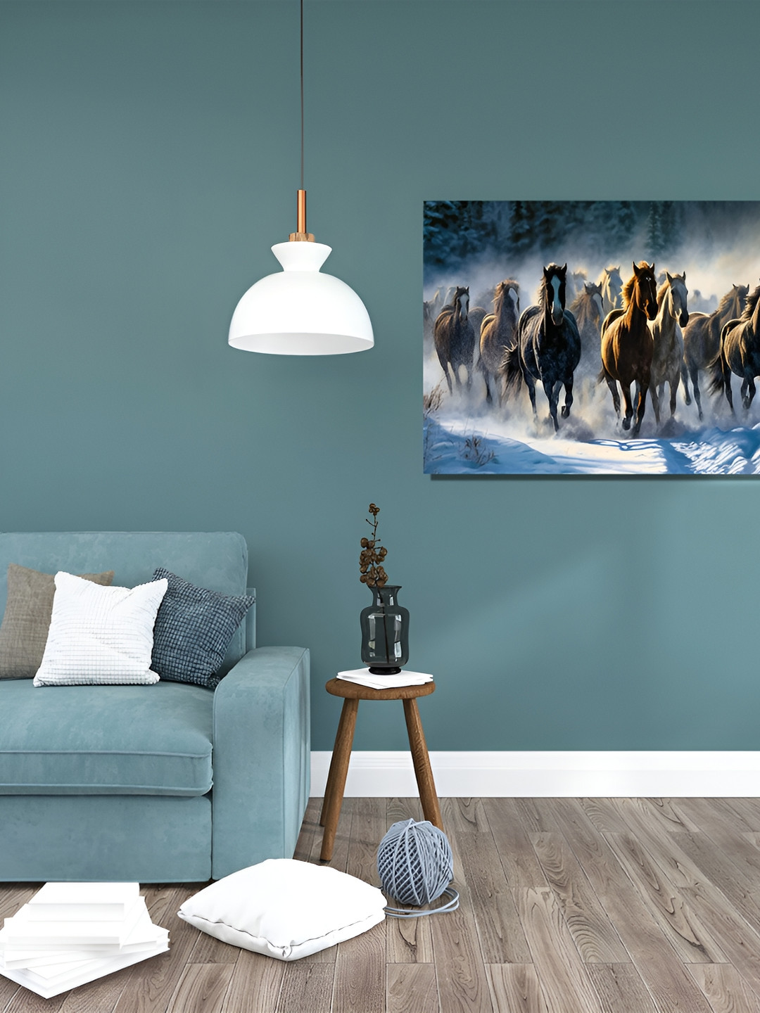 RANGOLI Seven Running Horses Canvas Wall Rectangle Paintings Wall Art -12 x 18 In