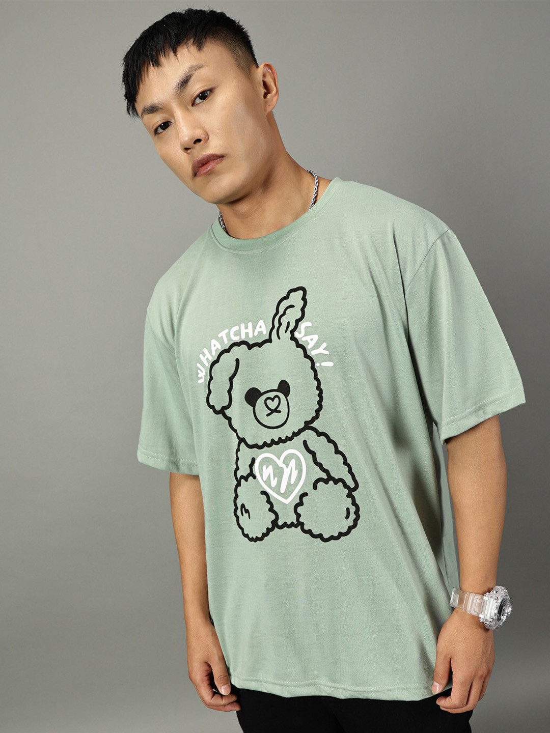 Rodzen Lime Green Graphic Oversized T-shirt