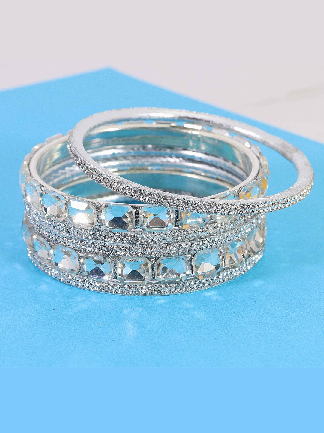 NMII Set Of 12 American Diamond Stones-Studded Bangles