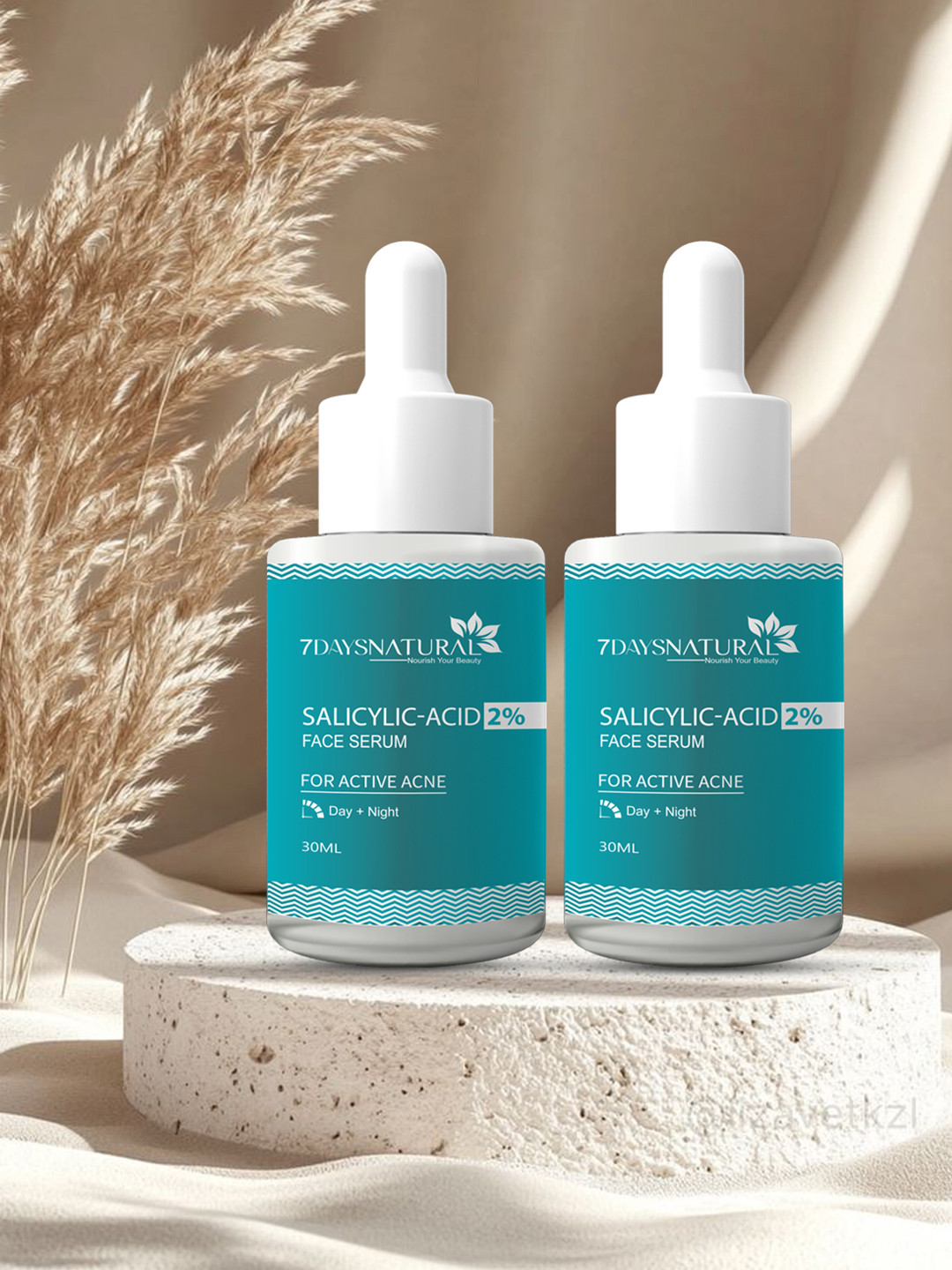 7DAYSNATURAL Set Of 2 2% Salicylic Acid Serum With Witch Hazel & Willow Bark for Active Acne