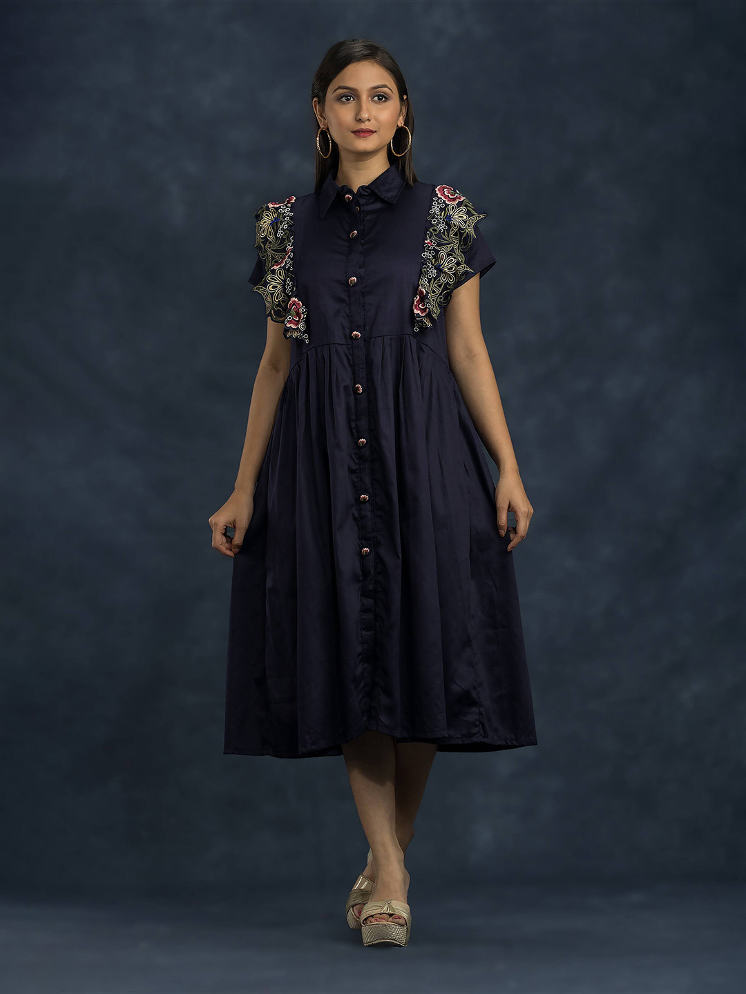 SACRED SUTA Satin Cotton Shirt Midi Dress