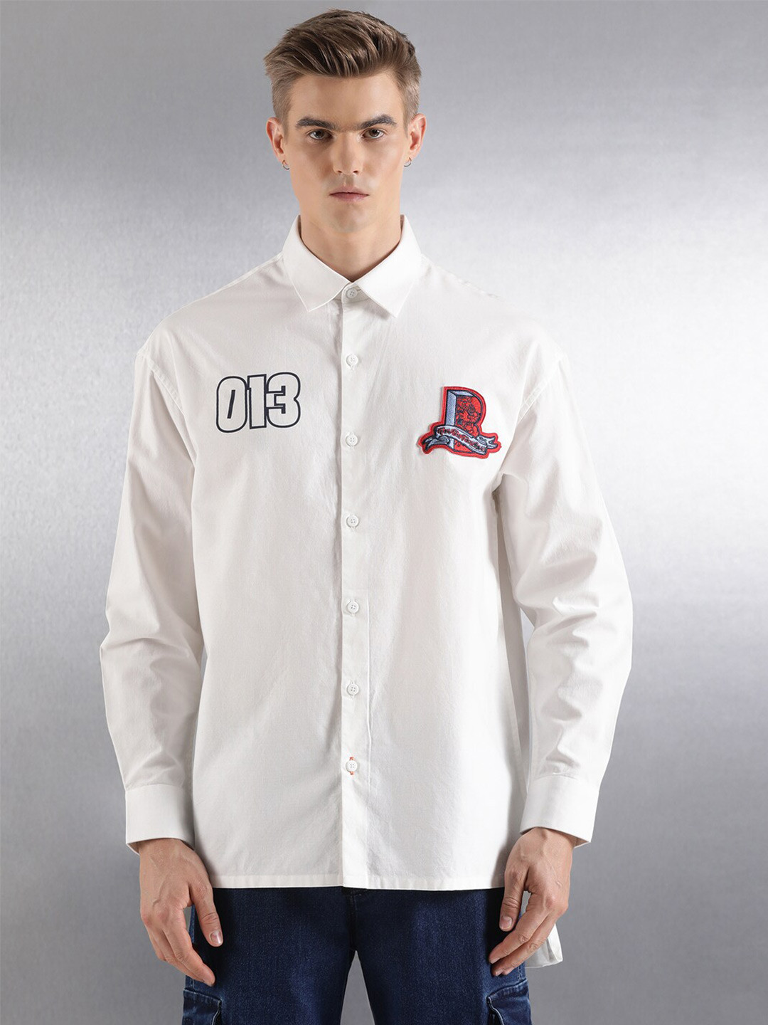 Breakbounce Off-White Cotton Oversized Casual Shirt With Extendable Back Panel