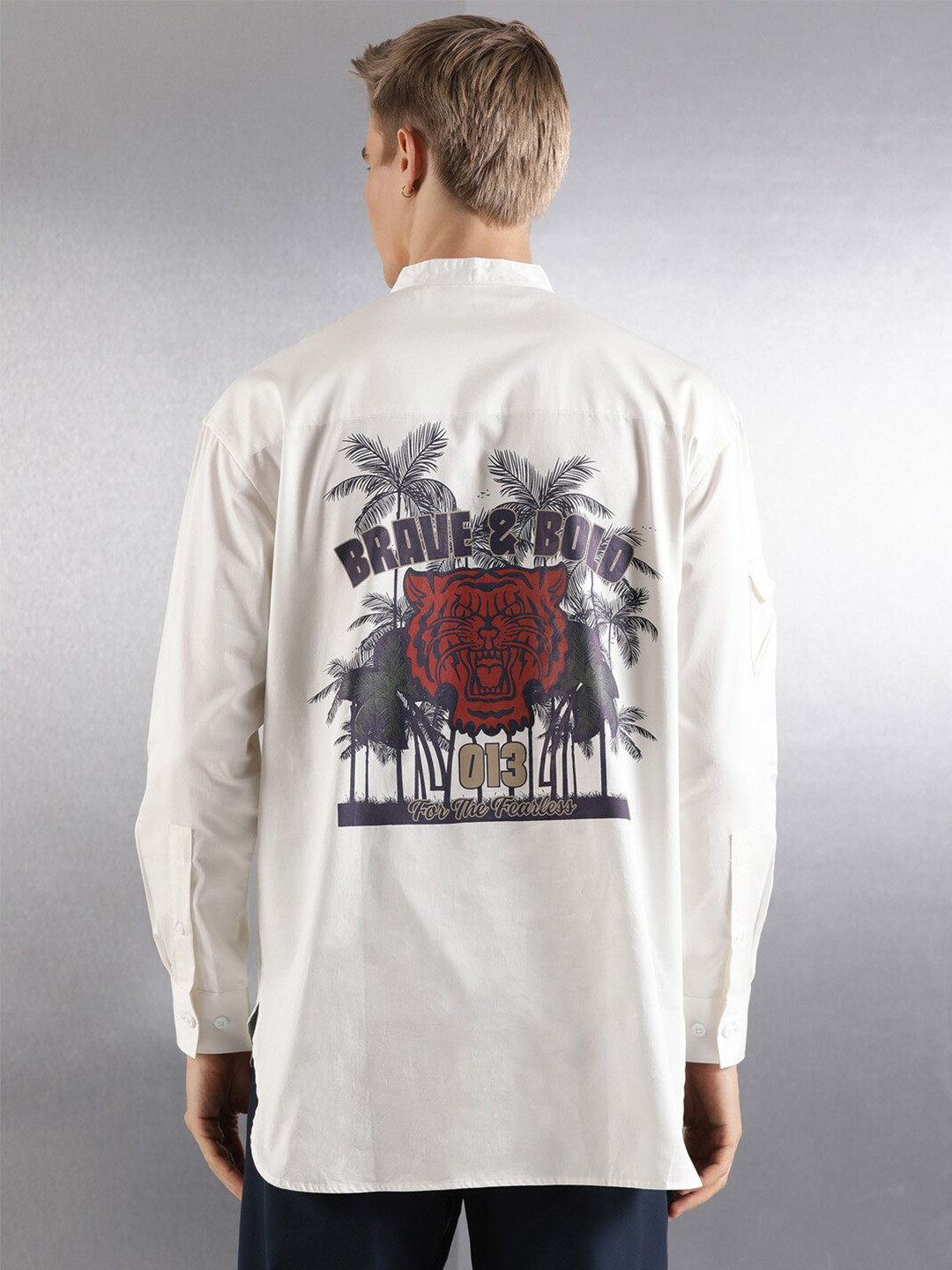 Breakbounce Off-White Graphic Printed Cotton Oversized Casual Kurta Shirt