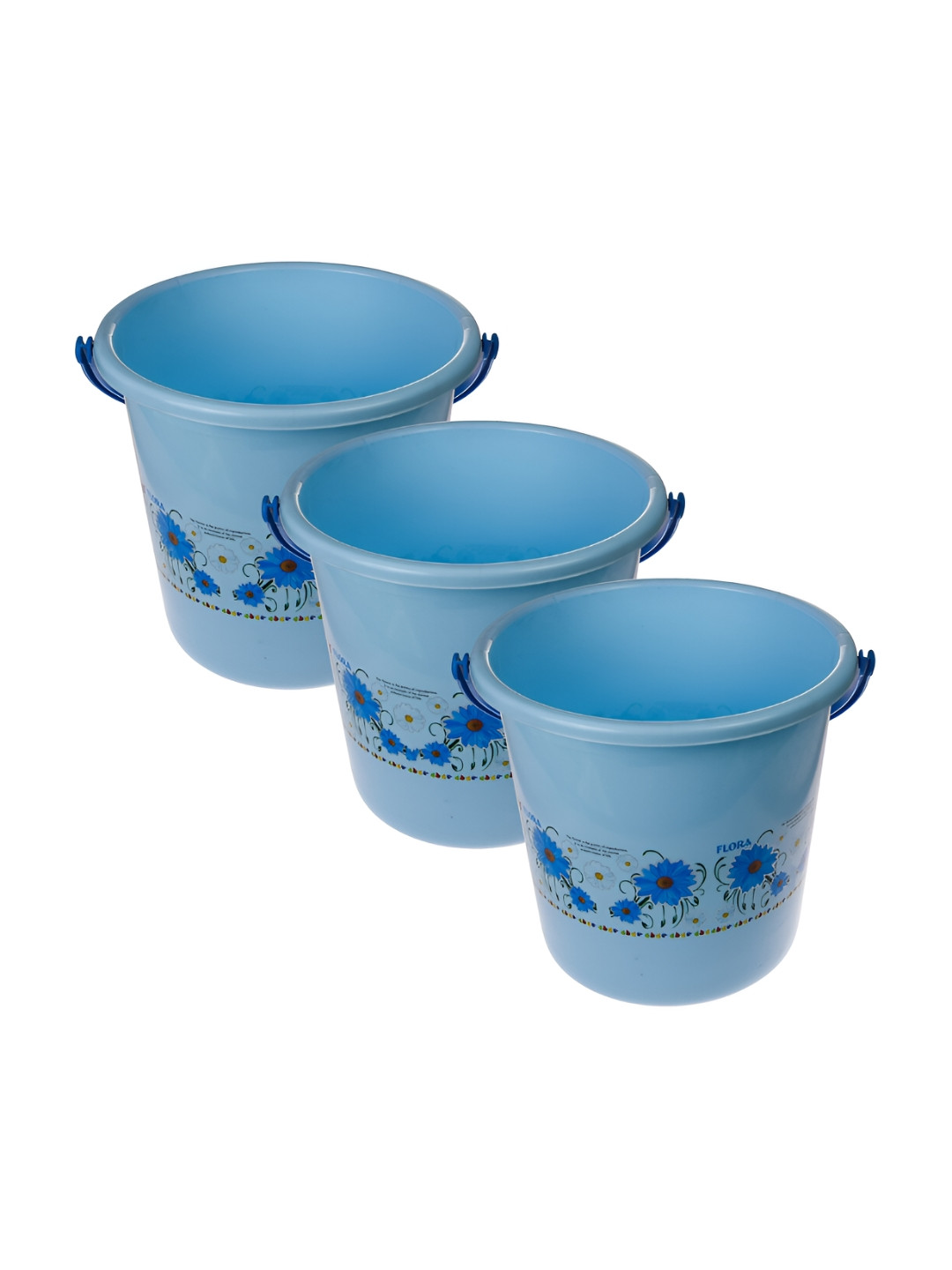 Kuber Industries Blue 3 Pieces Floral Printed Unbreakable Bucket