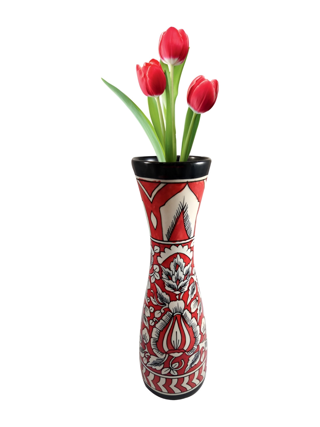 INDIA MEETS INDIA Red & White Ethnic Motifs Printed Ceramic Vase
