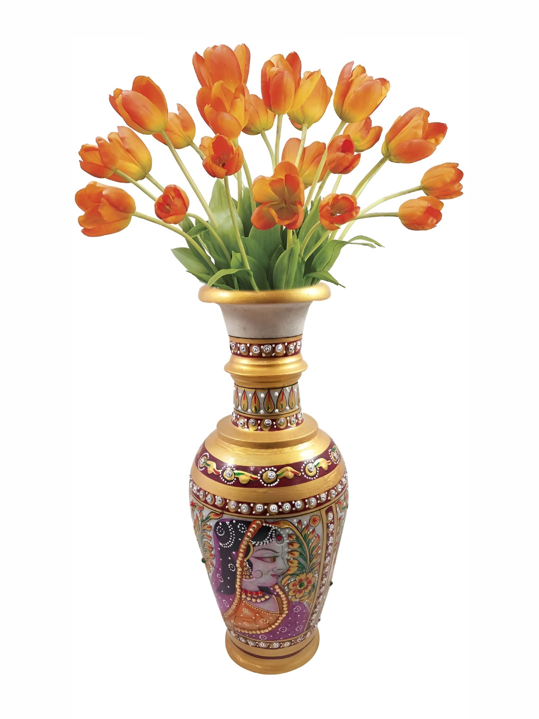 INDIA MEETS INDIA Yellow & Red Ethnic Motifs Printed Flower Vase