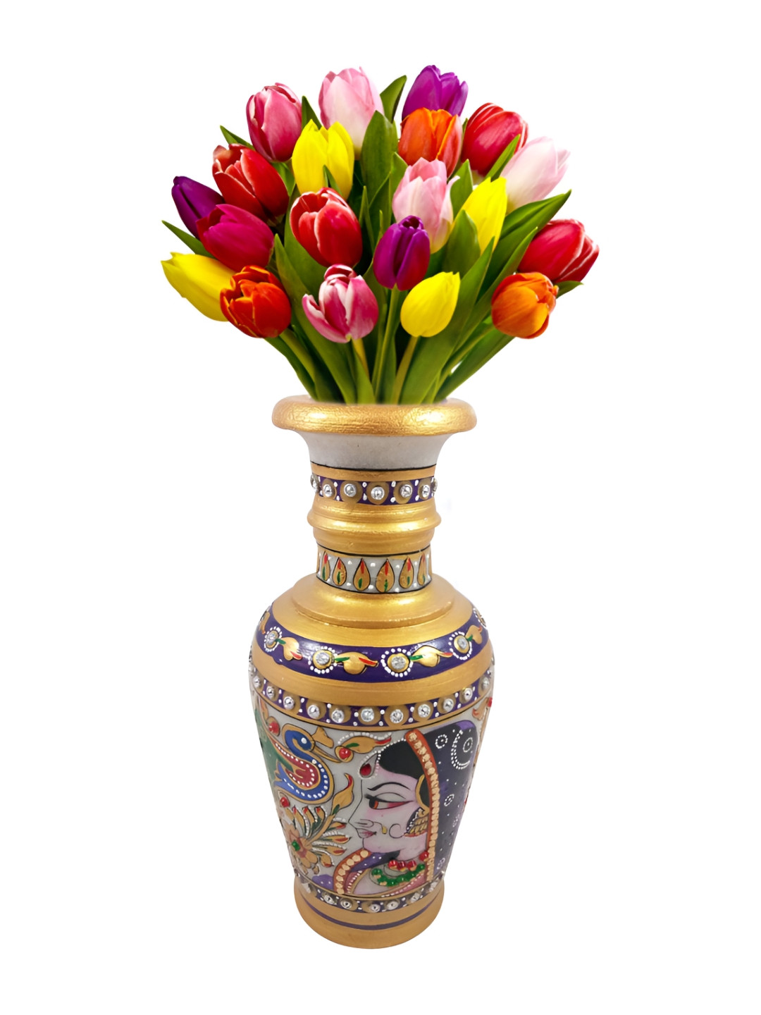 INDIA MEETS INDIA Yellow & Blue Ethnic Motifs Printed Flower Vase