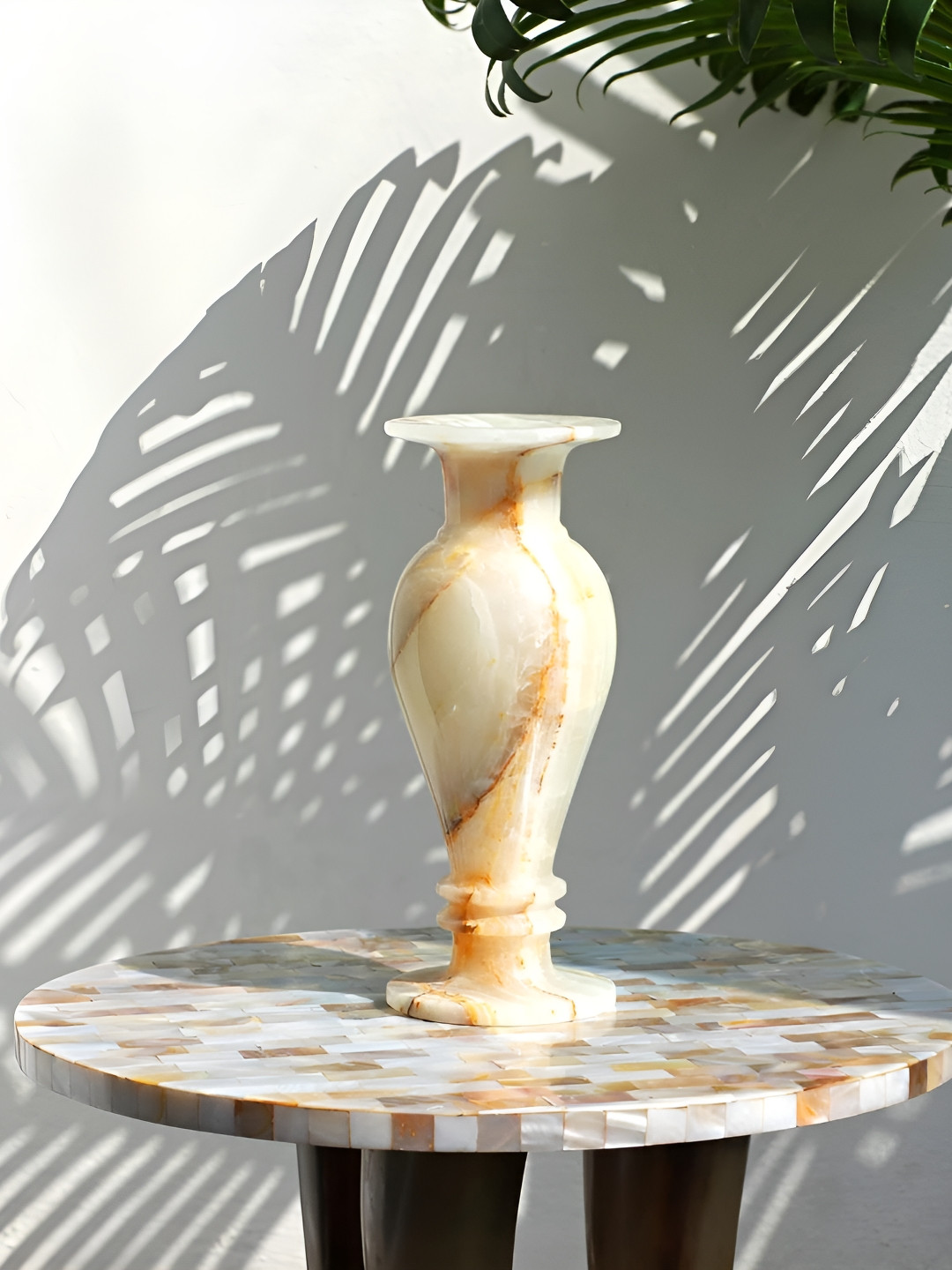 INDIA MEETS INDIA Cream & Brown Abstract Printed Ceramic Flower Vase