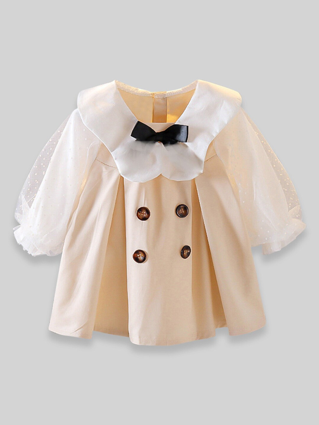 INCLUD Girls Puff Sleeves Peter Pan Collar Cotton Cambric Bow Fit & Flare Dress