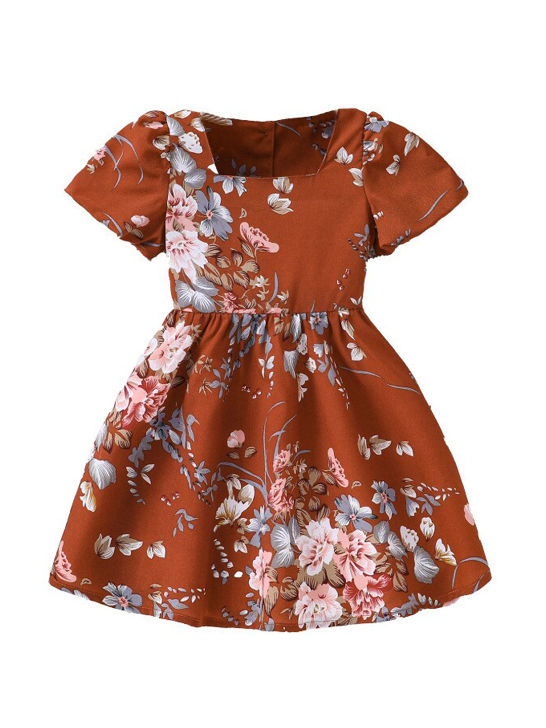 StyleCast x Revolte Girls Brown Square Neck Floral Print Fit & Flare Dress