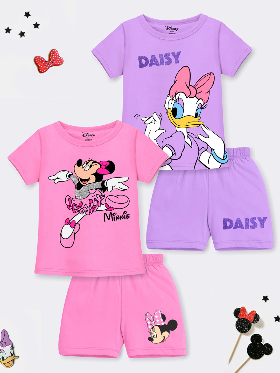 YK Disney Girls Pack of 2 Minnie & Daisy Printed T-shirt with Shorts