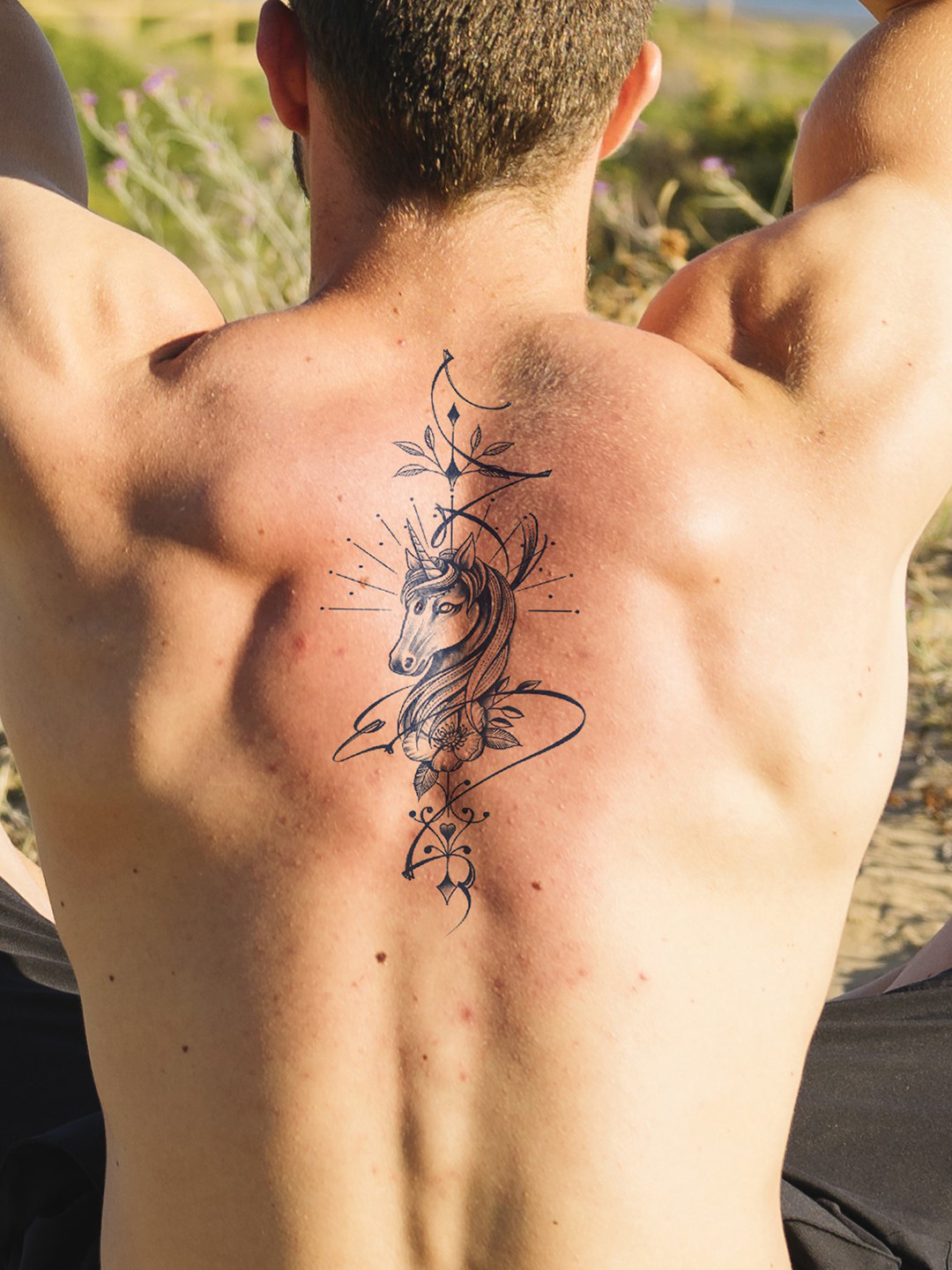 LICK Plant Base Semi Temporary Horse Matte Finish Body Tattoo - Navy Blue