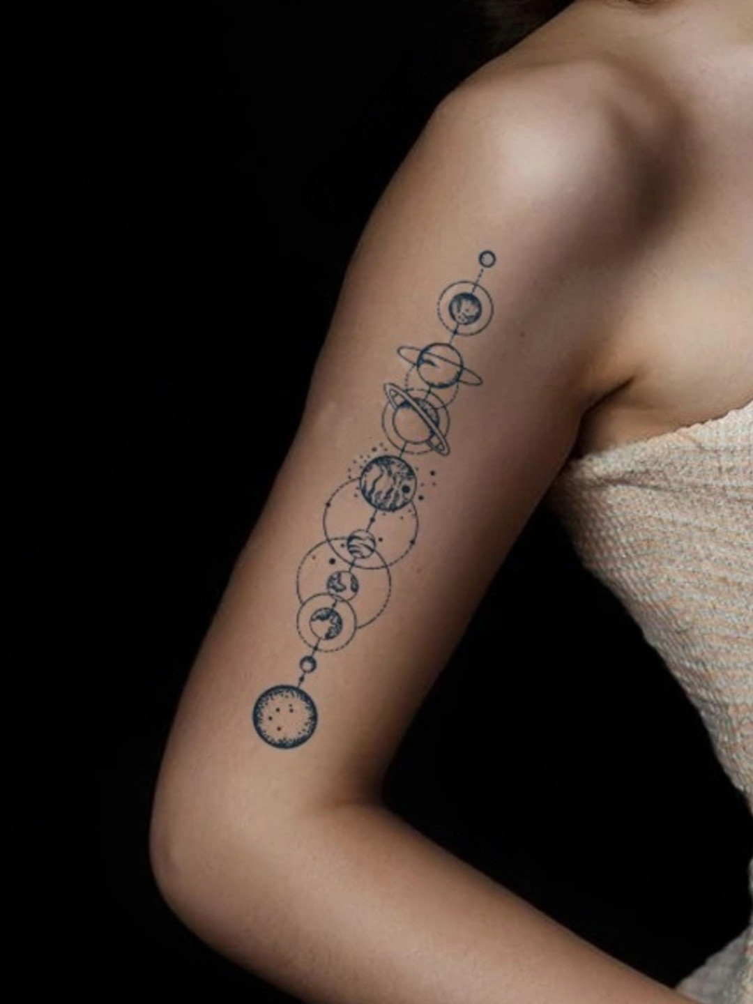 LICK Plant Base Semi Temporary Solar System Matte Finish Body Tattoo - Navy Blue