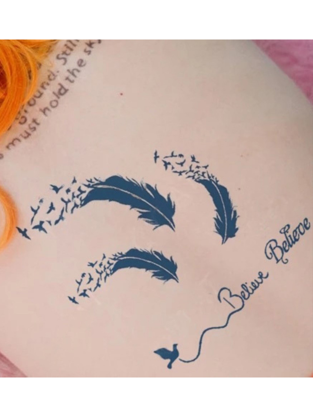 LICK Plant Base Semi Temporary Feather Typography Matte Finish Body Tattoo - Navy Blue