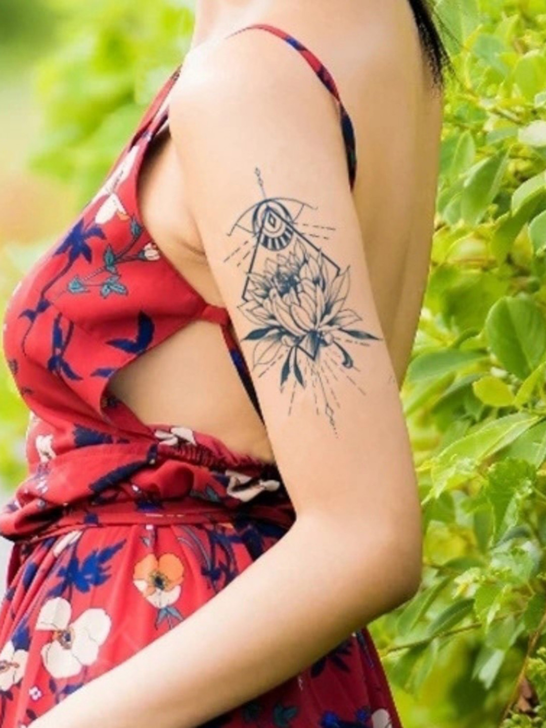 LICK Plant Base Semi Temporary Lotus Matte Finish Body Tattoo - Navy Blue