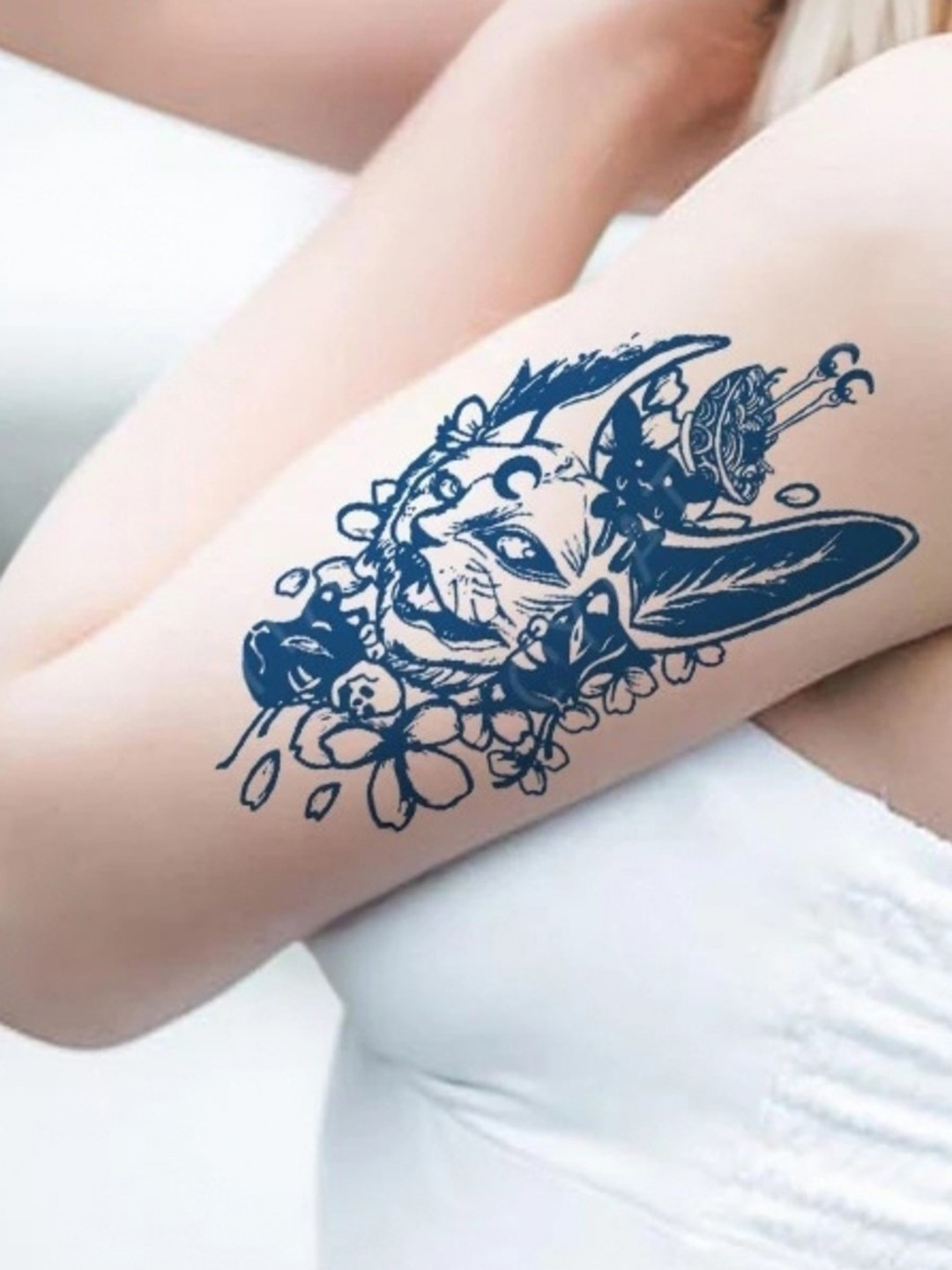 LICK Plant Base Semi Temporary Tiger Matte Finish Body Tattoo - Navy Blue