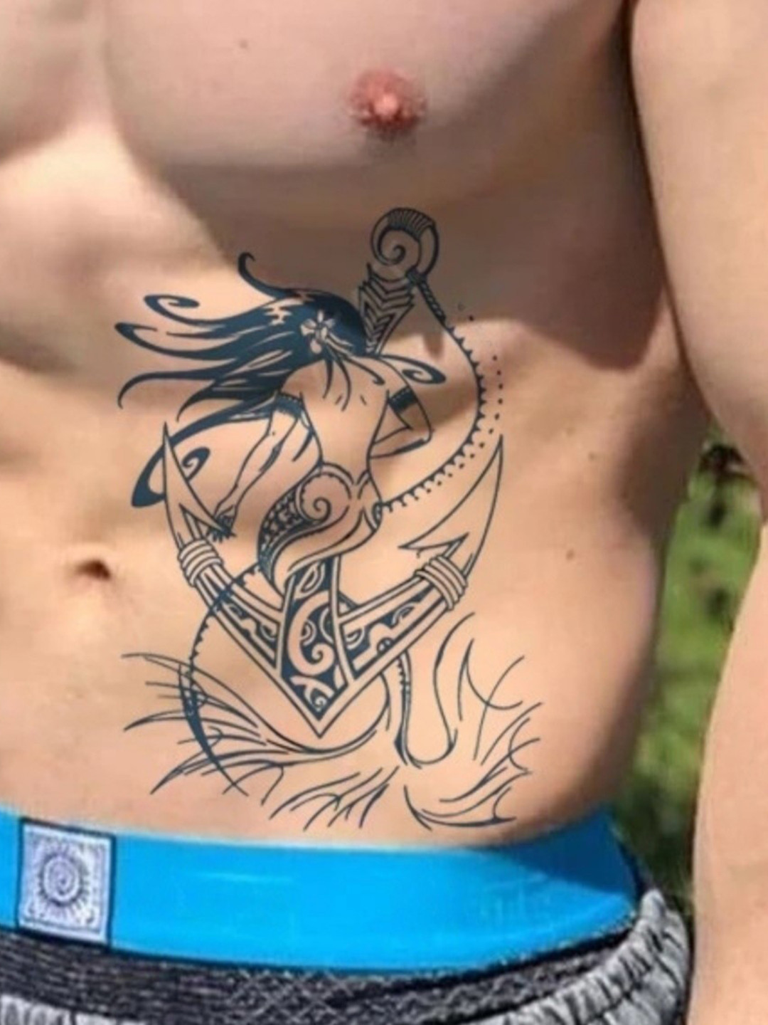 LICK Plant Base Semi Temporary Mermaid Matte Finish Body Tattoo - Navy Blue