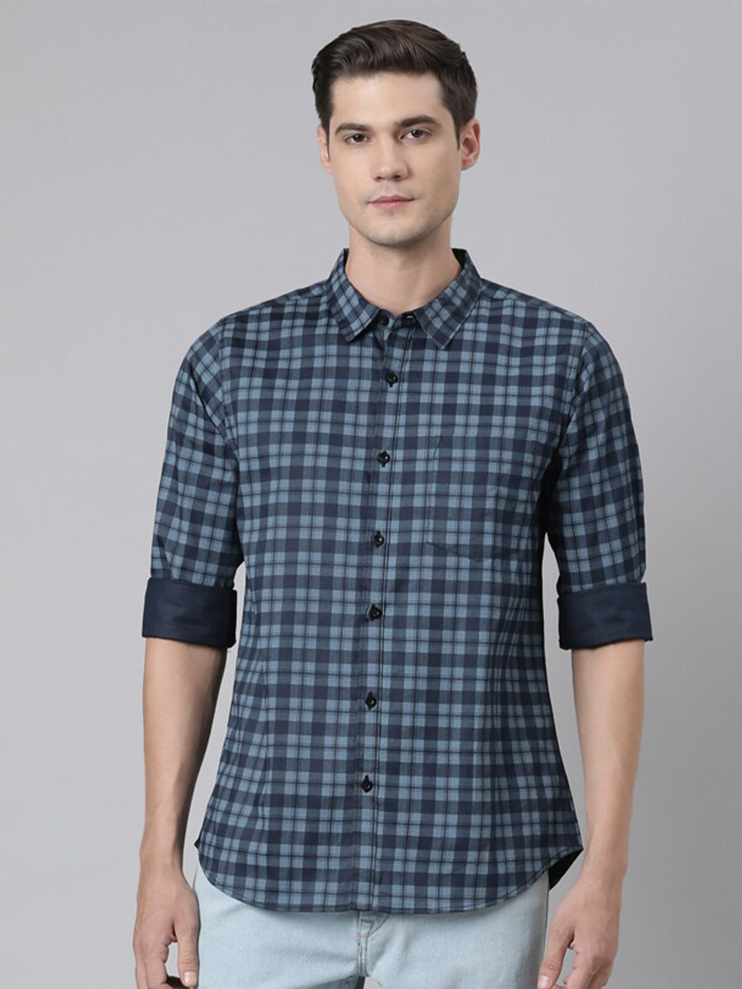 Broon Tartan Checked Spread Collar Pure Cotton Casual Shirt