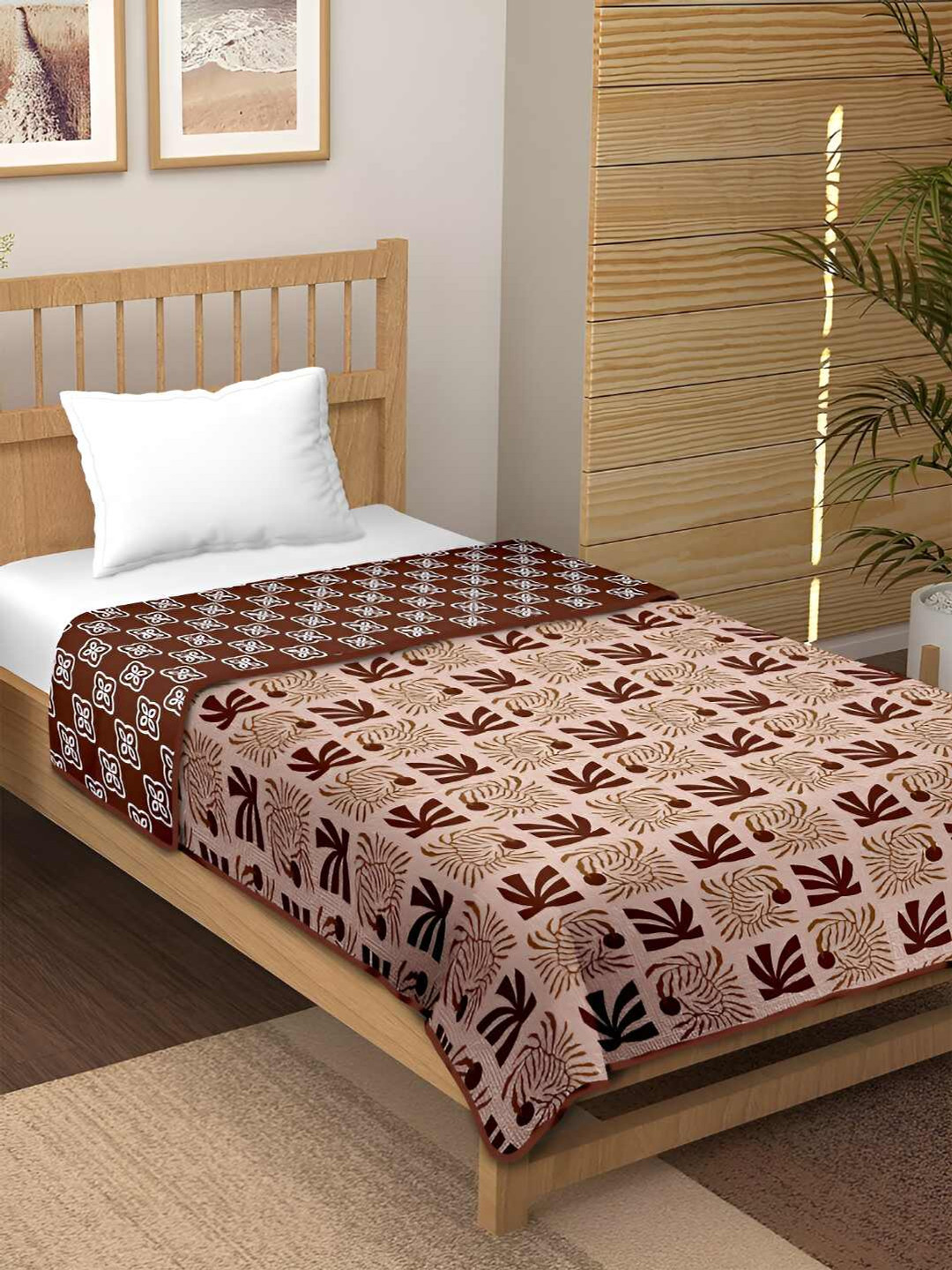 tundwal's Coffee Brown & Maroon Printed AC Room Cotton 210 GSM Single Bed Dohar