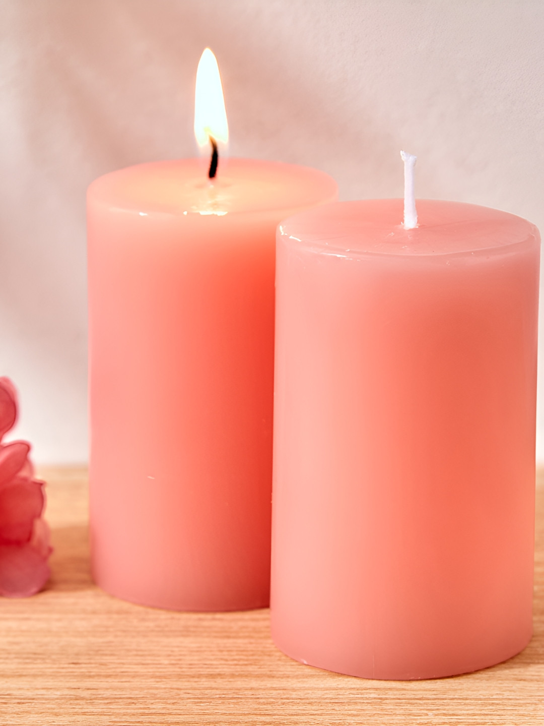 Home Centre Colour Refresh 2Pcs 1 Wick Rose Haven Solid Geometric Regular Pillar Candles