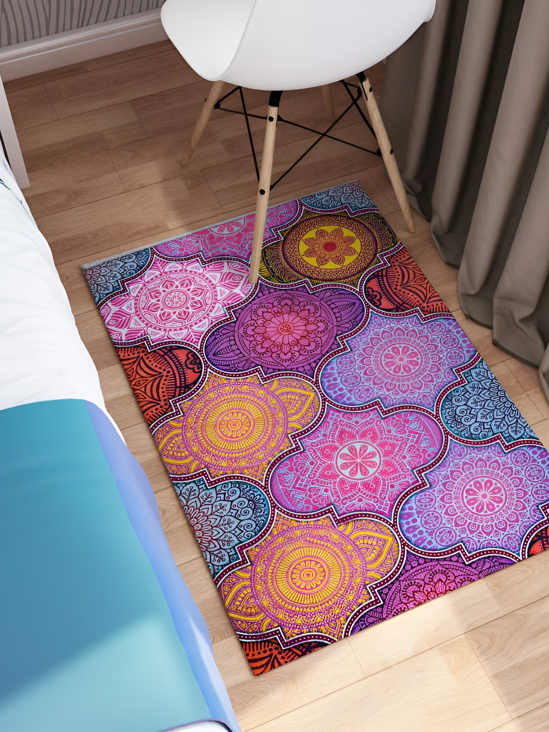 Rangoli Purple & Red Ethnic Motifs Printed Anti-Skid Cotton Carpet