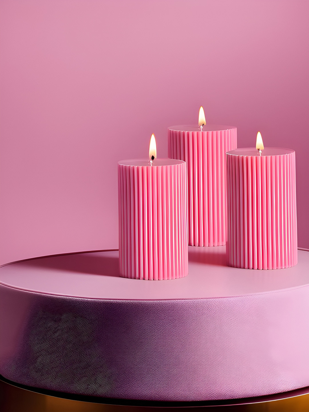 atorakushon Soy Wax 3Pcs Scented 1 Wick Strawberry Solid Geometric Regular Pillar Candles