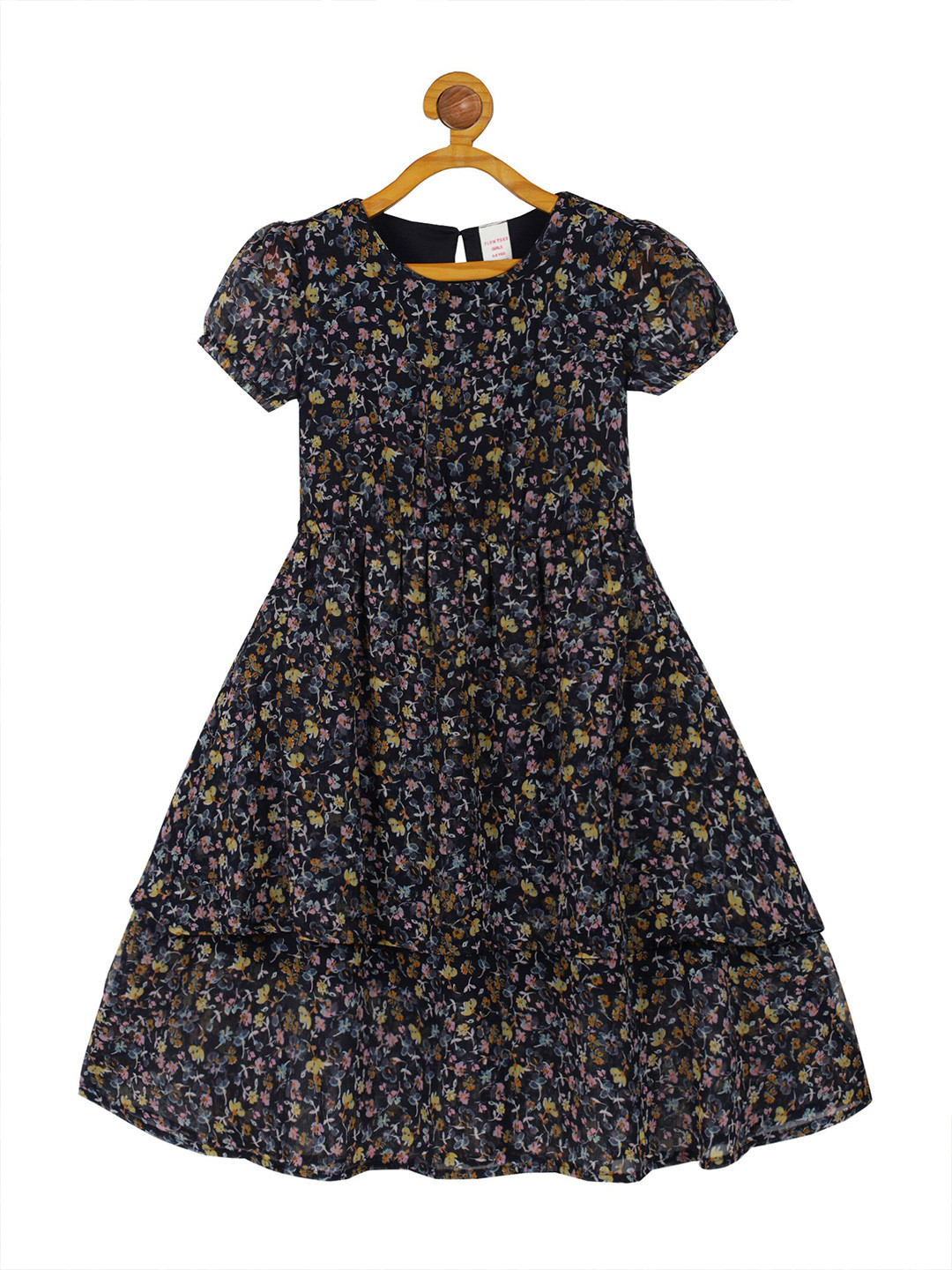 PLUM TREE Girls Floral Print Puff Sleeve Chiffon A-Line Dress