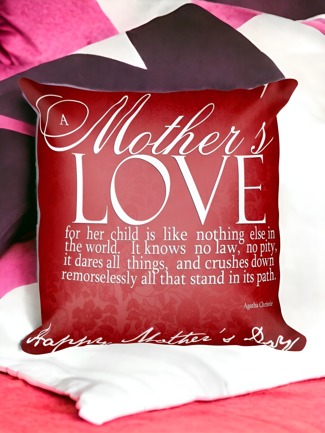 bettergiftflowers Maroon & White Mother's Love Printed Square Cushion