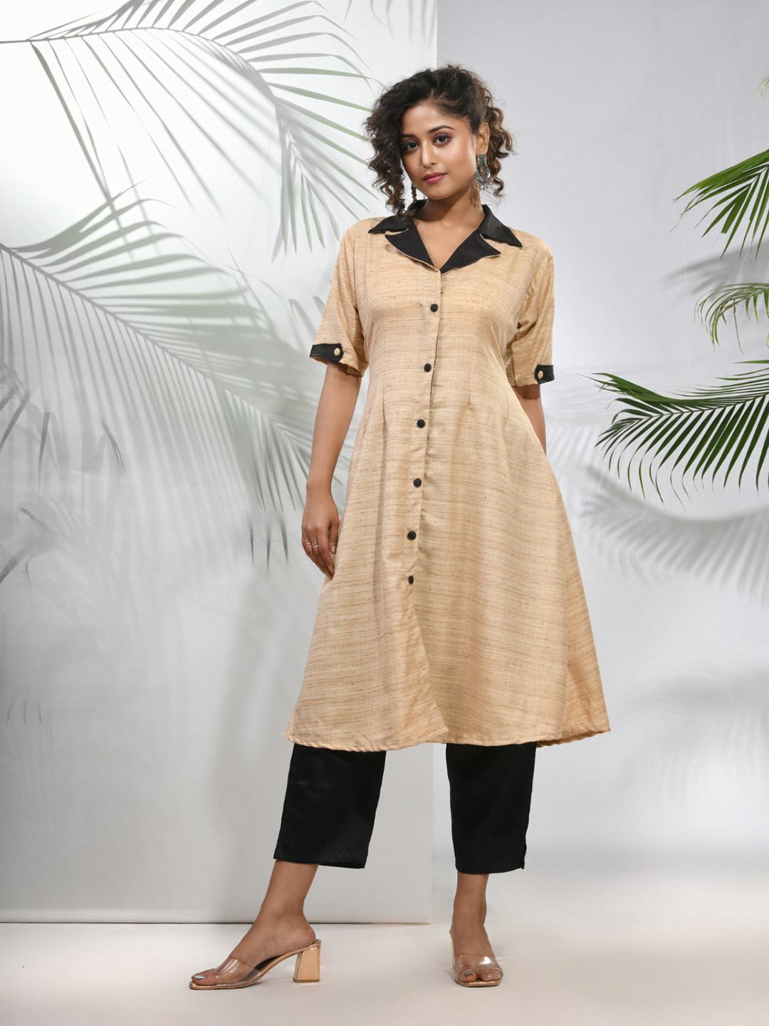 Charukriti Lapel Collar Short Sleeves A Line Kurta With Trousers