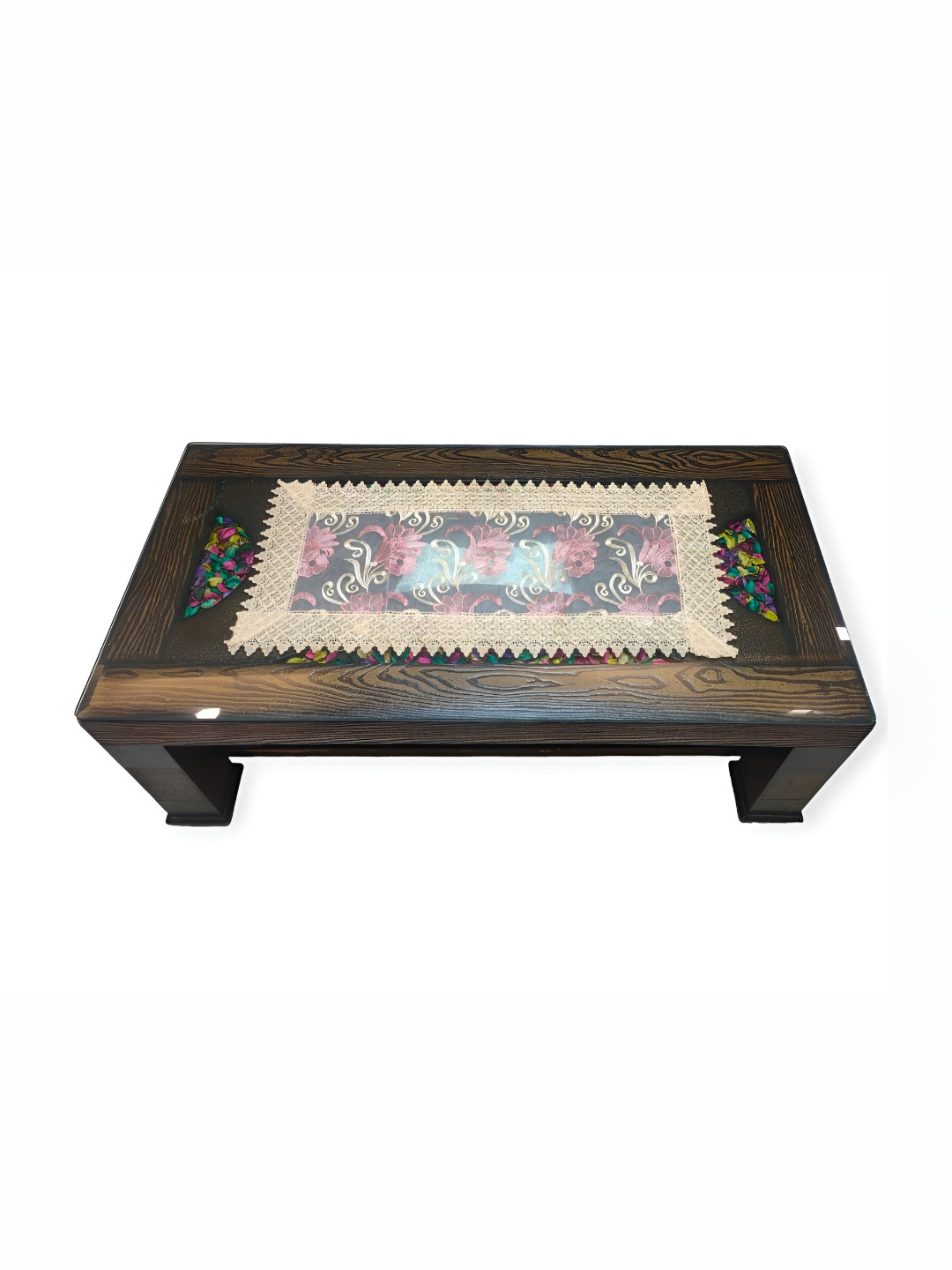 MONKDECOR Pink & Cream Rectangular Embroidered Table Runner