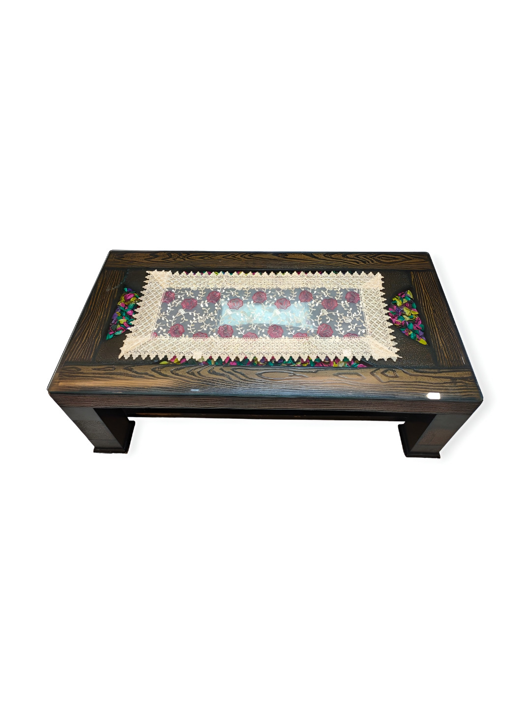 MONKDECOR Maroon & Beige Embroidered Rectangular Table Runner
