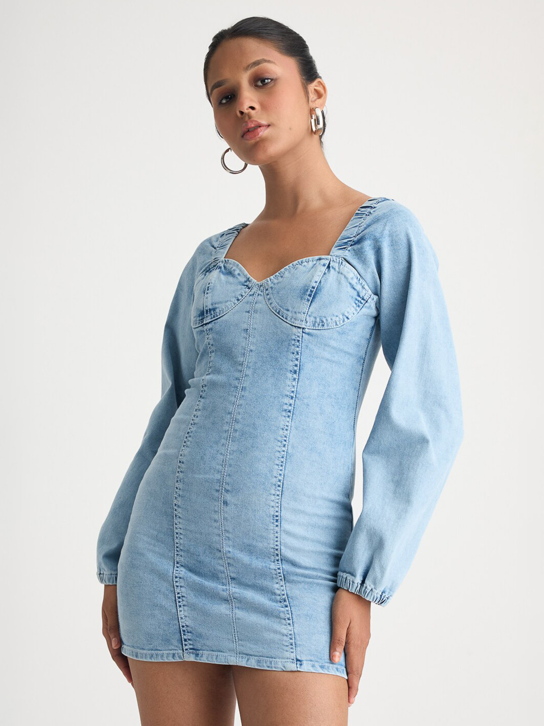 FREAKINS Denim Full Sleeve Bodycon Mini Dress