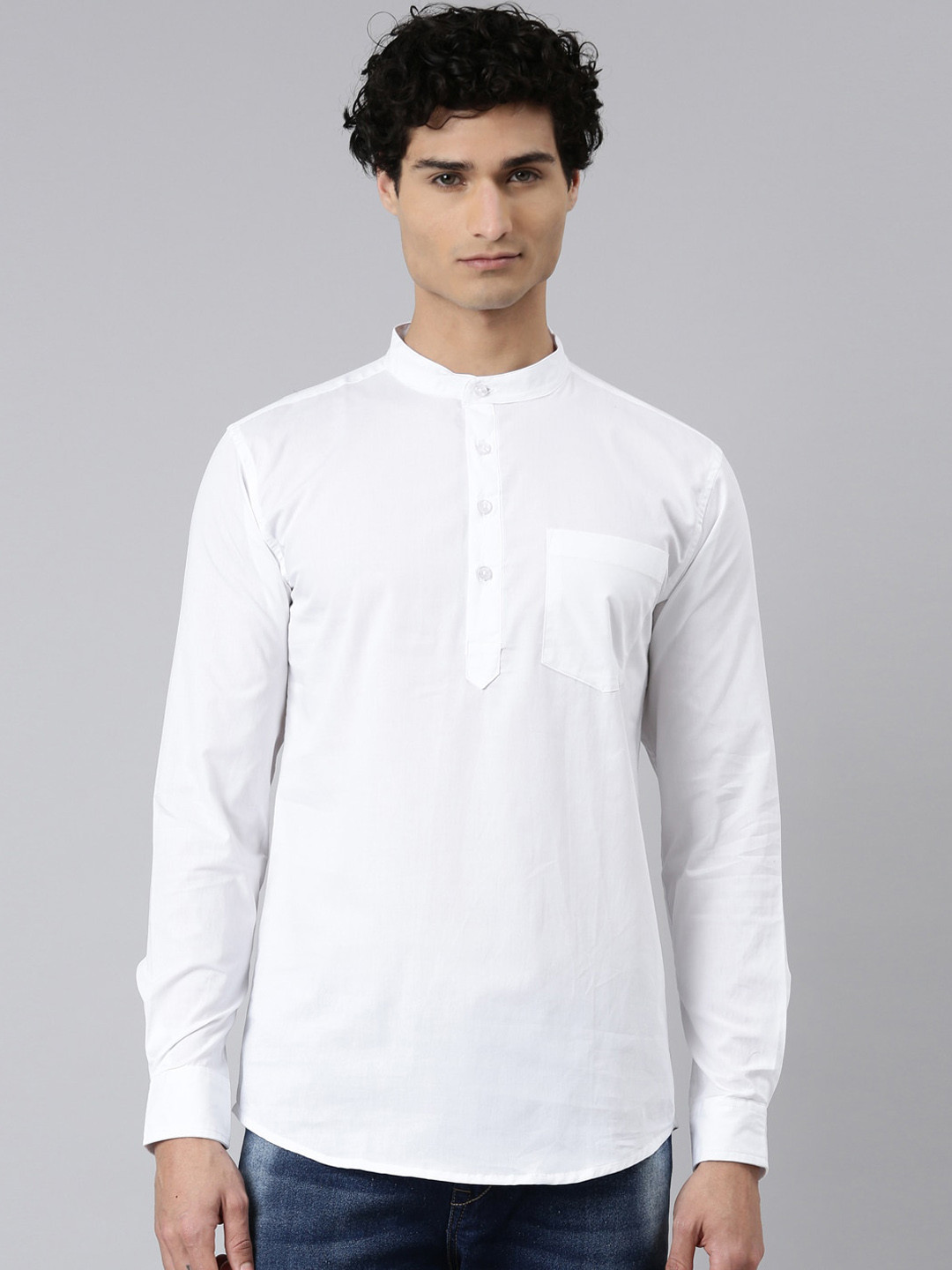 WHITE HEART Men Mandarin Collar Long Sleeves Straight Kurta