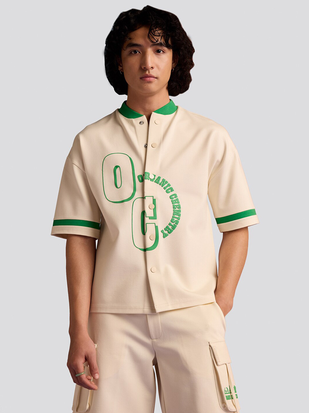 Muvazo Organic Ovation Comfort Fit Graphic  Printed Mandarin Collar Cotton Casual Shirt