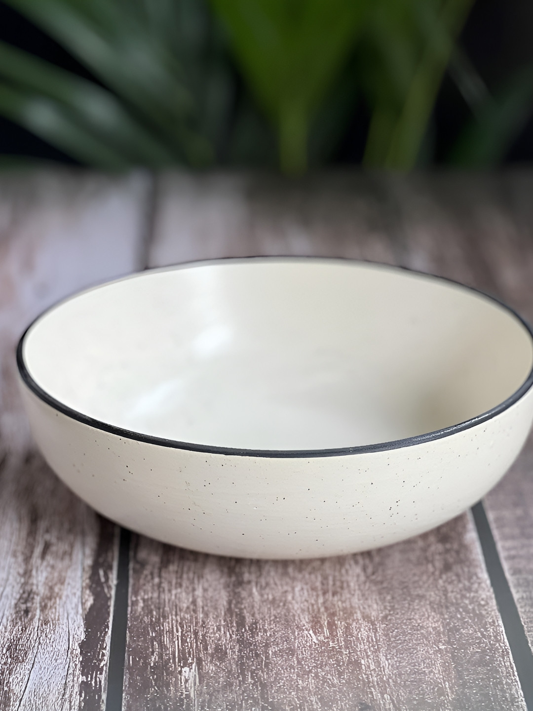Lupaava White & Black Textured Dishwasher Safe Ceramic Serving Bowl-700ml