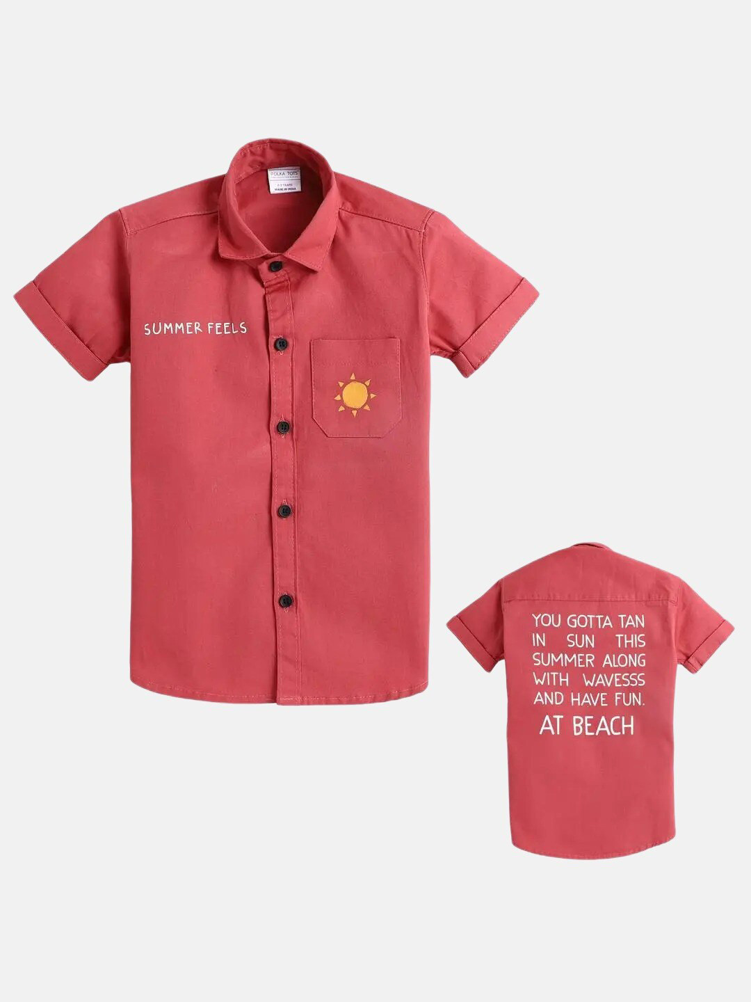 Polka Tots Boys Typography Printed Cotton Casual Shirt