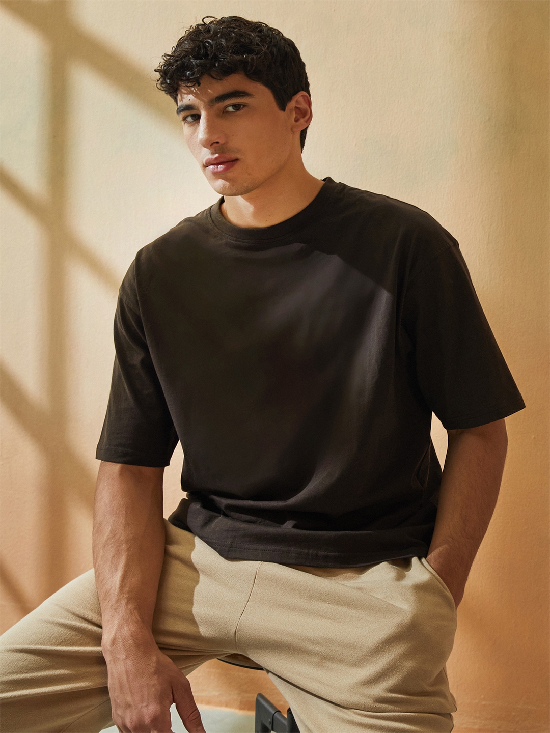 Buy Styli Black Oversized Mock Neck Short Sleeves Cotton T Shirt Tshirts for Men 28681472 Myntra