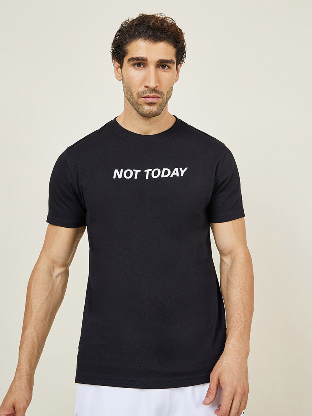 Styli Black Not Today Slogan Typography Printed Regular Fit Cotton T-shirt