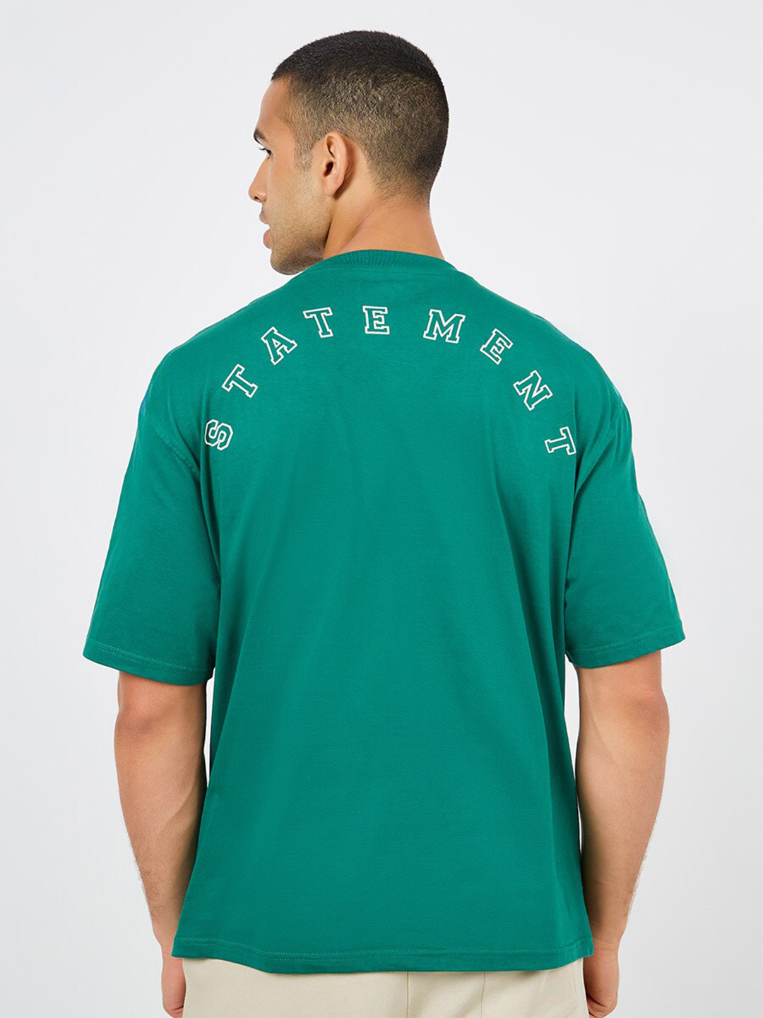 Styli Green Oversized Statement Back Print Cotton T-shirt