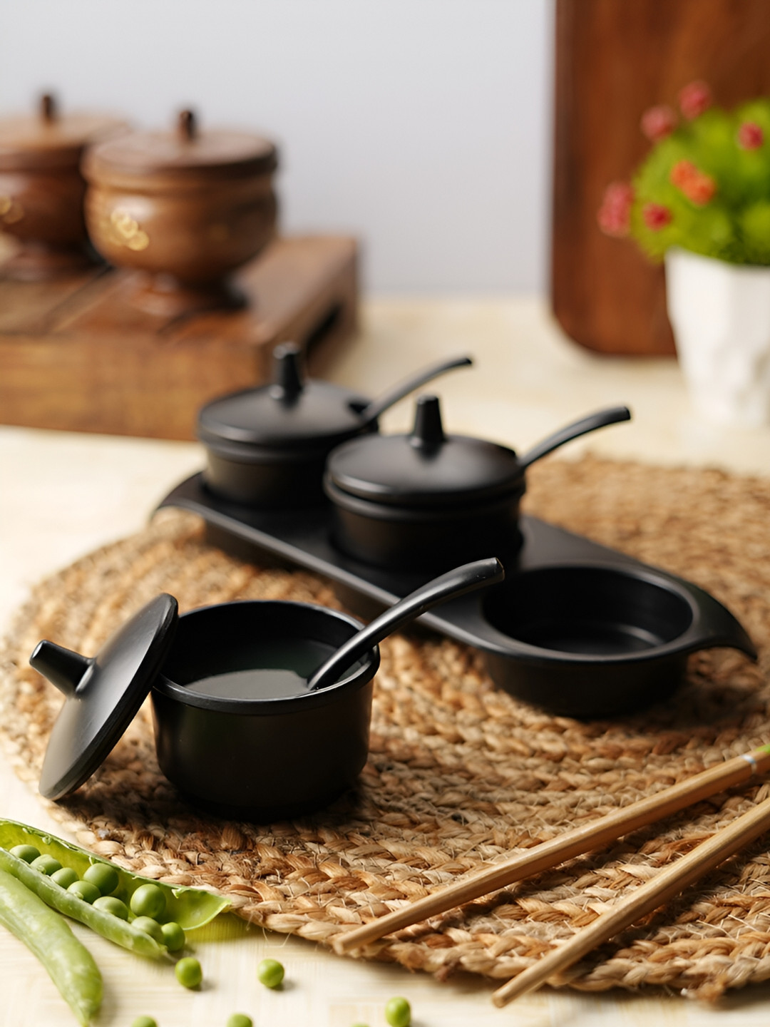 Aura Black Melamine Dishwasher Safe 10 Piece Clip-On Canister-100ml