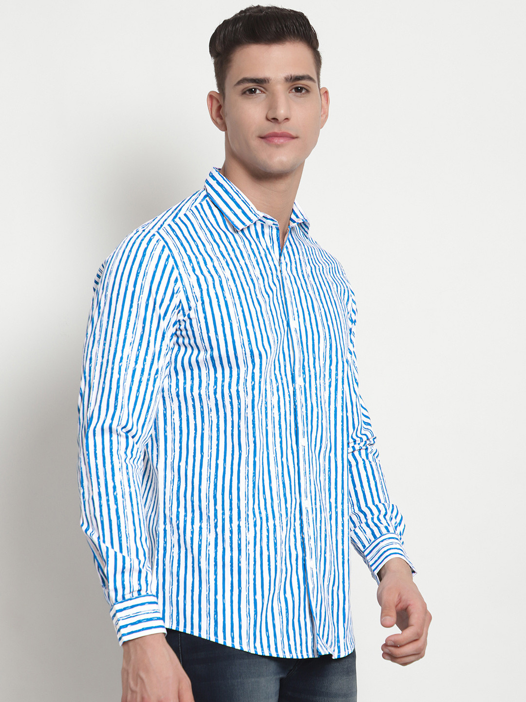 Beyoung Blue Striped Shirts For Men