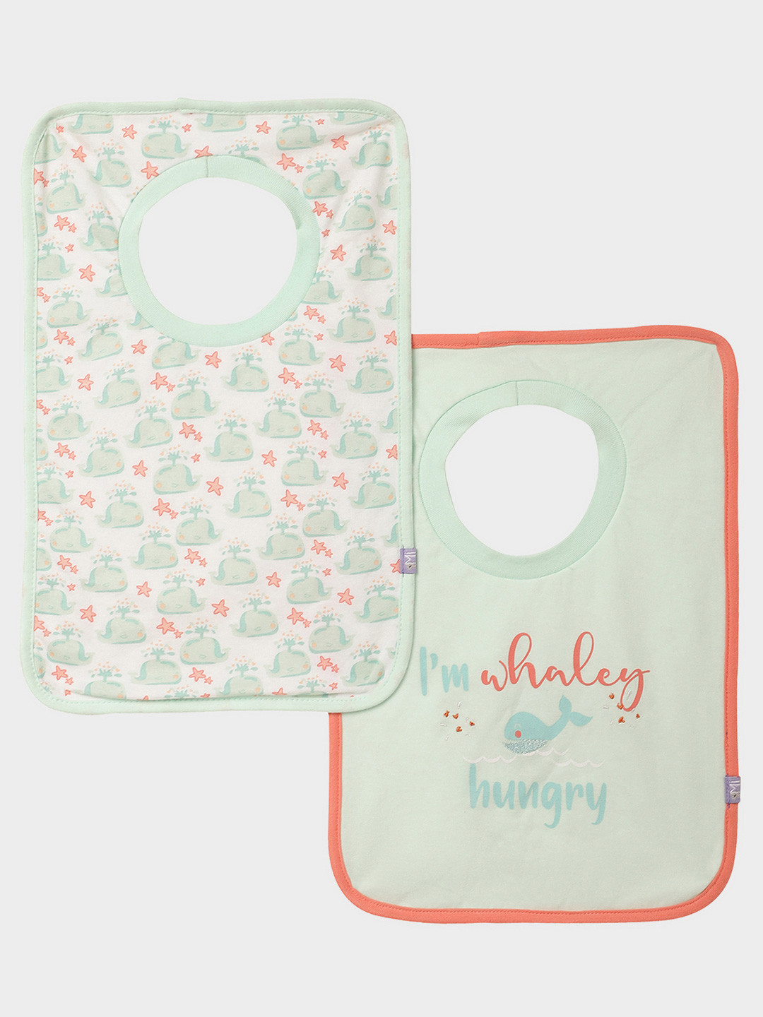 MiArcus 100% Cotton Whale Print Feeding Pullover Bib 0-3 Months (Pk Of 2) - Green